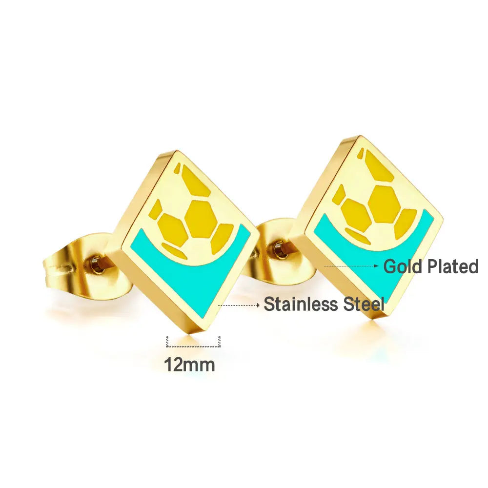 Square Football Mixed Color Cut Stud Earrings asonjewelry