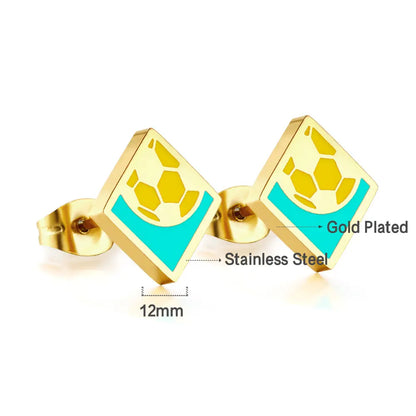 Square Football Mixed Color Cut Stud Earrings asonjewelry