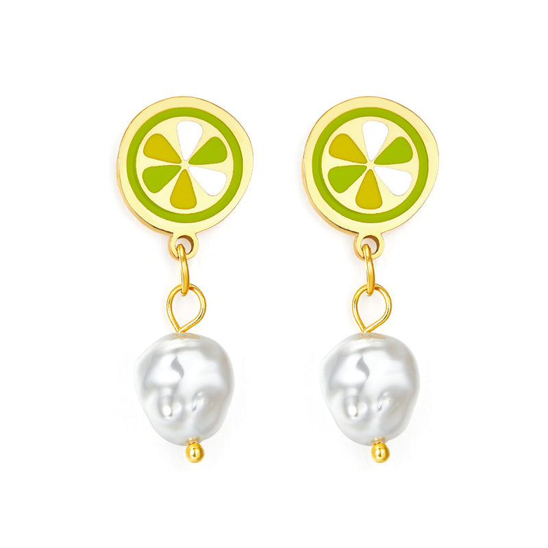 Lemon Mixed Color With White Exotic Pearls Earrings