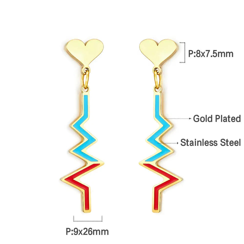 Stainless Steel Heart-shaped with ECG Mixed Color Earrings asonjewelry