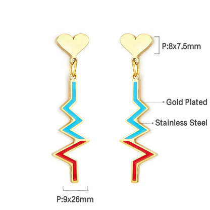 Stainless Steel Heart-shaped with ECG Mixed Color Earrings asonjewelry