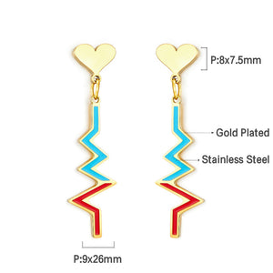 Stainless Steel Heart-shaped with ECG Mixed Color Earrings