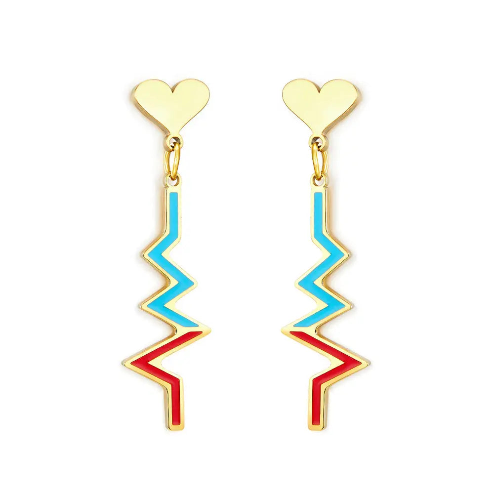 Stainless Steel Heart-shaped with ECG Mixed Color Earrings asonjewelry