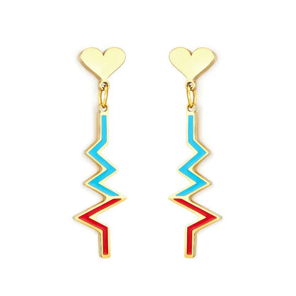 Stainless Steel Heart-shaped with ECG Mixed Color Earrings asonjewelry