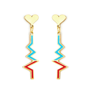 Stainless Steel Heart-shaped with ECG Mixed Color Earrings