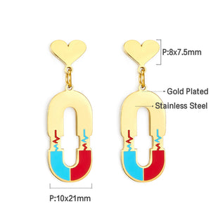 Boucles d'oreilles en forme de coeur avec creux ovale avec ECG de couleurs mélangées