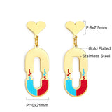 Heart-shaped With Oval Hollow With ECG Mixed Color Earrings
