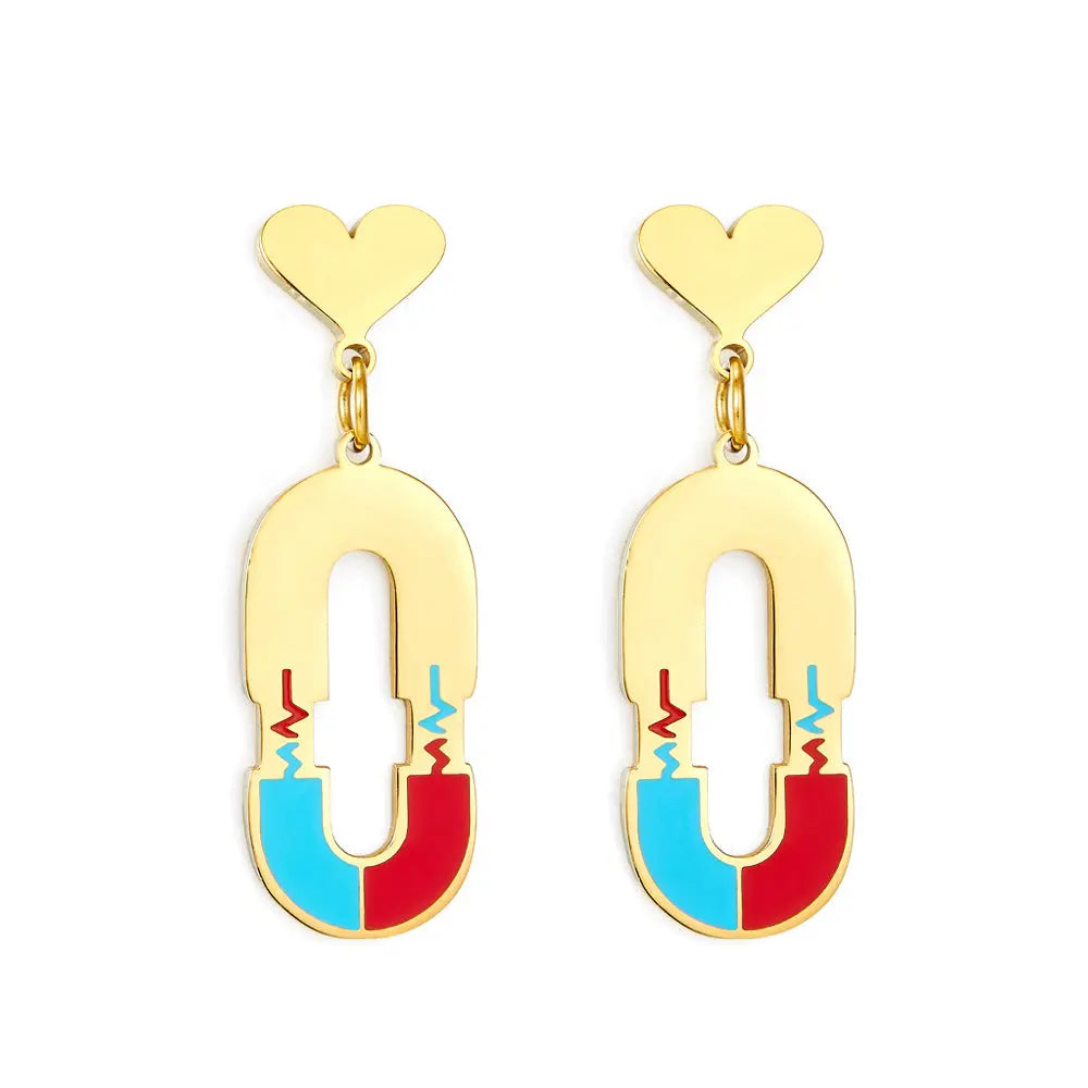 Heart-shaped With Oval Hollow With ECG Mixed Color Earrings asonjewelry