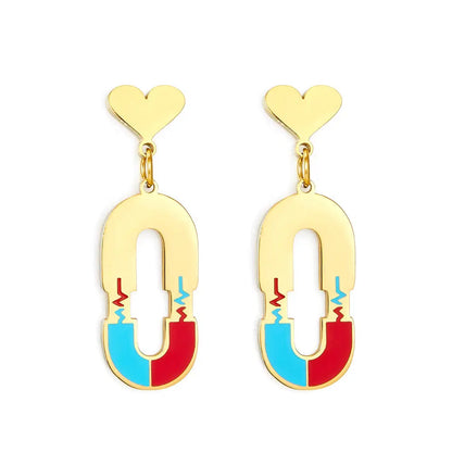 Heart-shaped With Oval Hollow With ECG Mixed Color Earrings asonjewelry