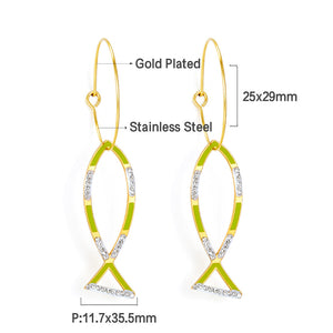 Circle With Fish-shaped Hollow Mixed Color With Diamond Earrings