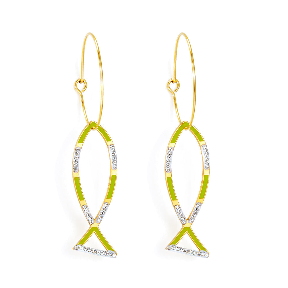 Circle With Fish-shaped Hollow Mixed Color With Diamond Earrings asonjewelry