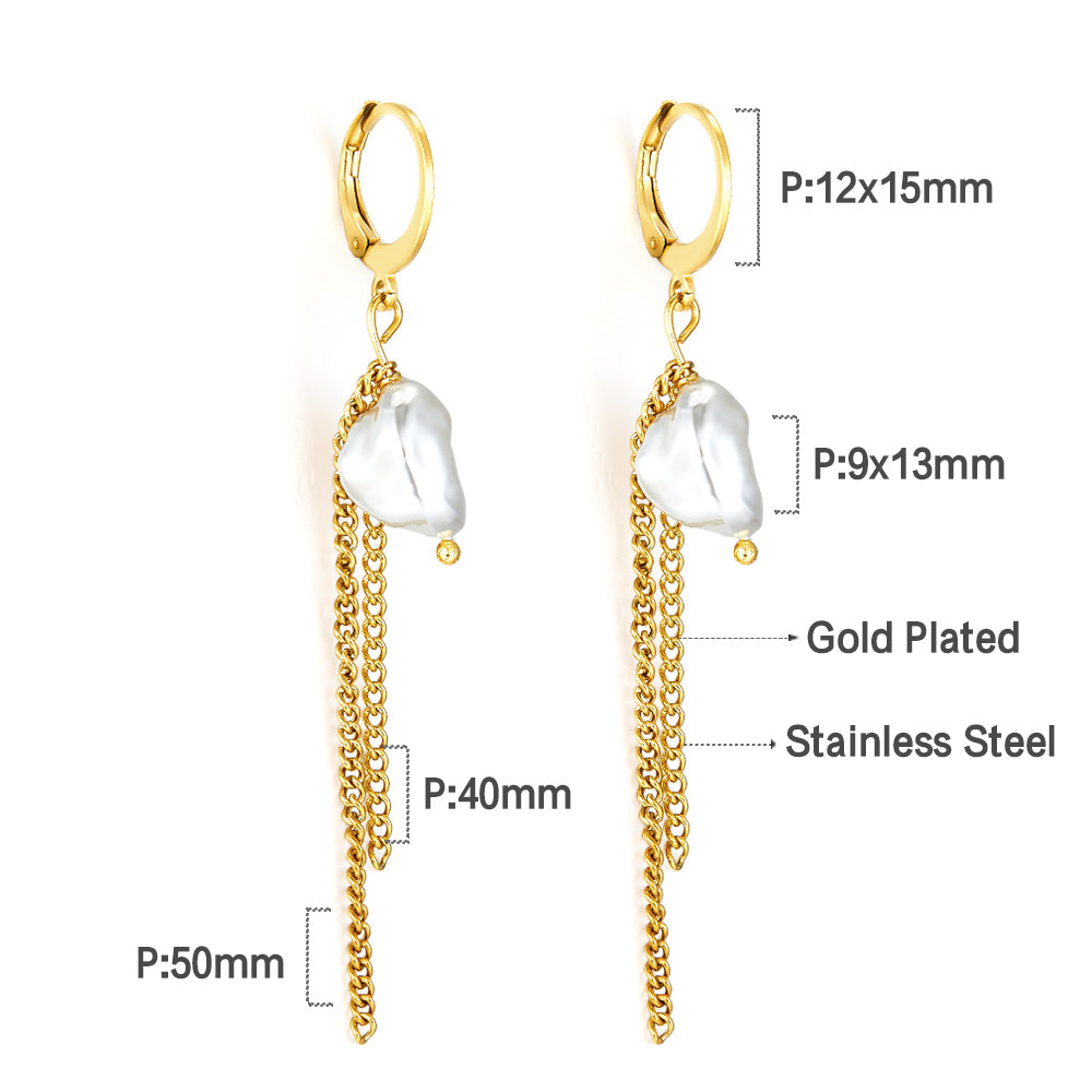 Circle With White Exotic Pearls With Two Chains Earrings asonjewelry