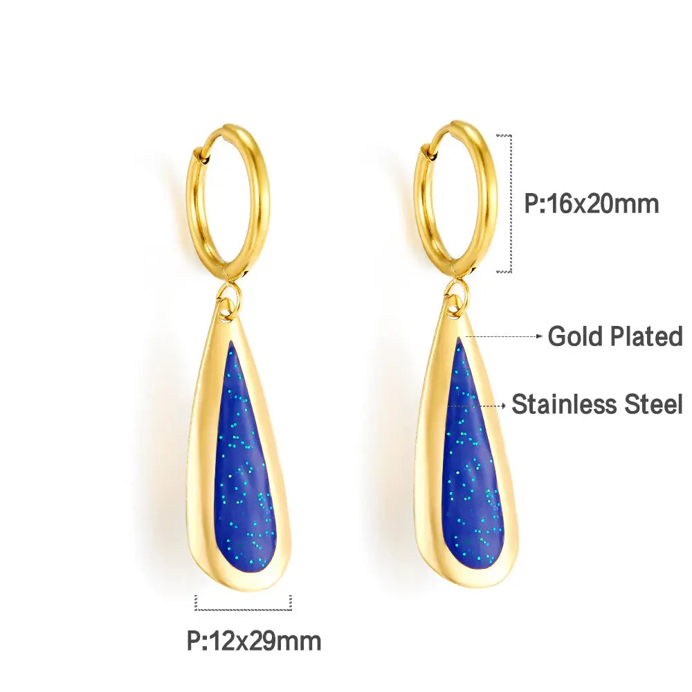 Circle with Water Drops Flash Sand Dark Blue Earrings asonjewelry