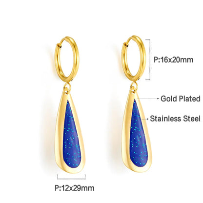 Circle with Water Drops Flash Sand Dark Blue Earrings asonjewelry