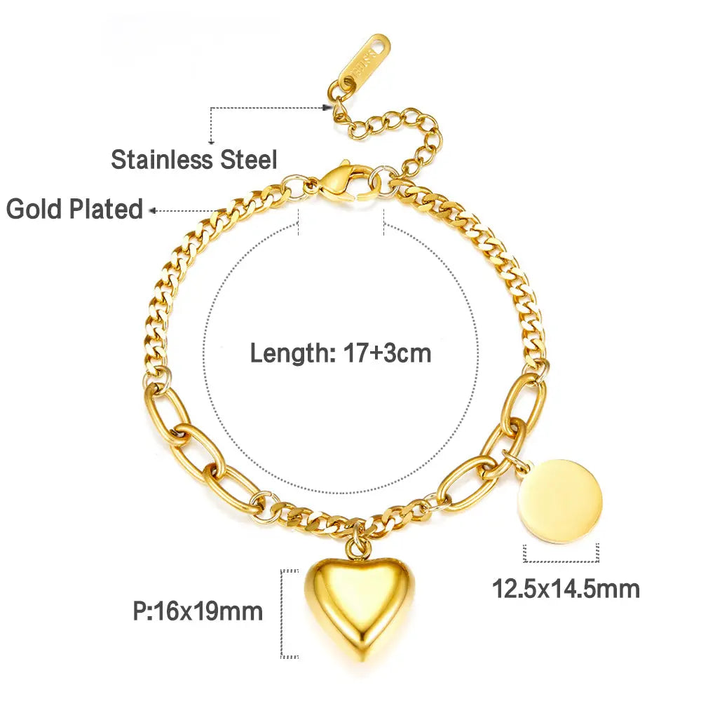 Stainless Steel Heart + Round Accessories Bracelet asonjewelry