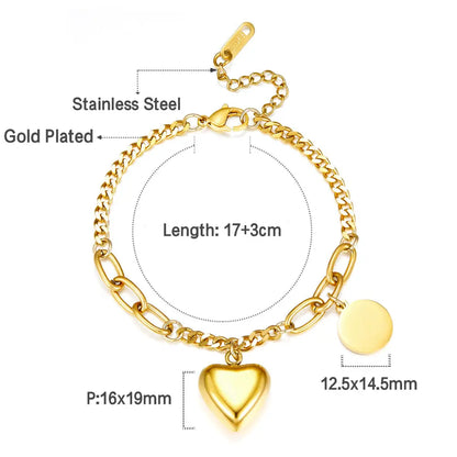 Stainless Steel Heart + Round Accessories Bracelet asonjewelry