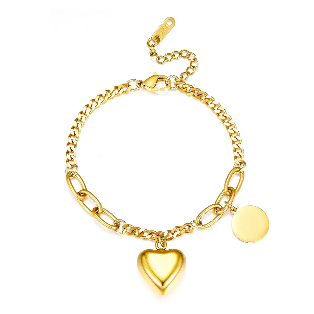 Stainless Steel Heart + Round Accessories Bracelet asonjewelry
