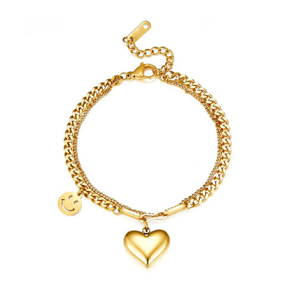 Stainless Steel Heart-shaped and Smiley Face Accessories Double Bracelet asonjewelry