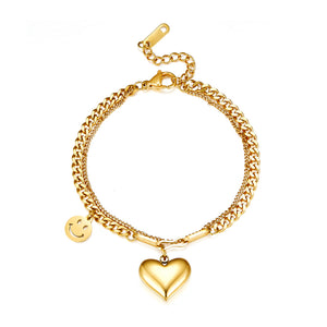 Stainless Steel Heart-shaped and Smiley Face Accessories Double Bracelet