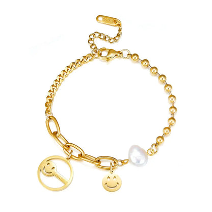 Smiley + Circle Hollow With Smiley Accessories With Special-shaped White Pearl Bracelet asonjewelry