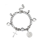 Round Accessories + Cross+2 Heart-shapeds +3 Steel Balls bracelet
