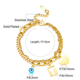 Heart-shaped+Rectangular T-shaped Hollow+1 Blue Eyeball Double Bracelet