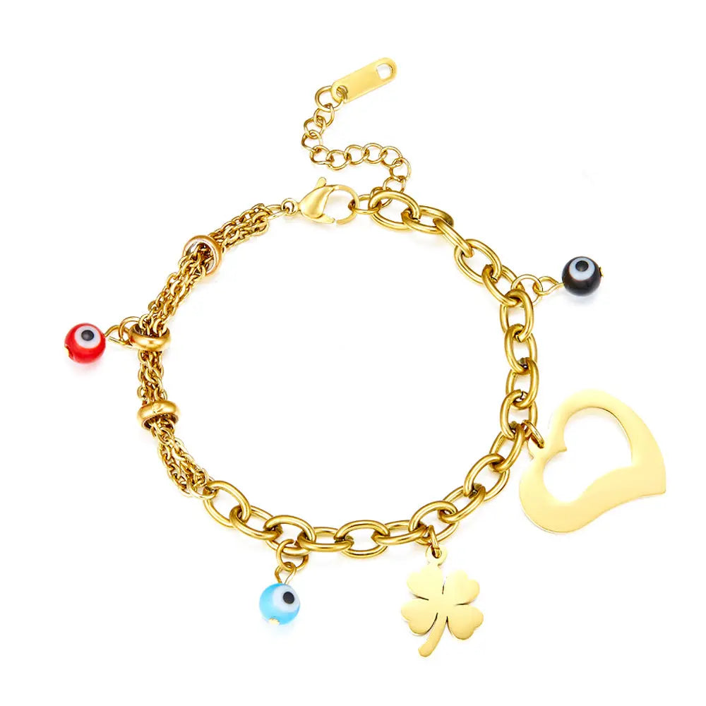 Leaf Grass + Heart-shaped Hollow + 3 Mixed Color Eyeballs Bracelet asonjewelry