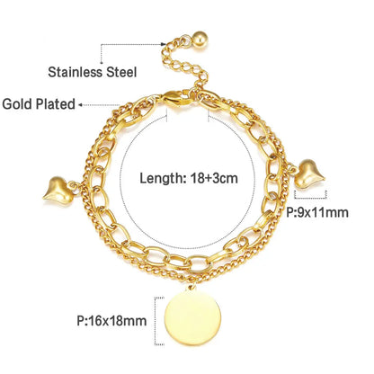 Round +2 Heart-shaped Accessories Double Bracelet asonjewelry