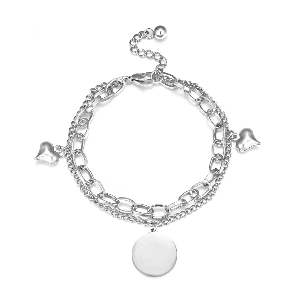 Round +2 Heart-shaped Accessories Double Bracelet asonjewelry