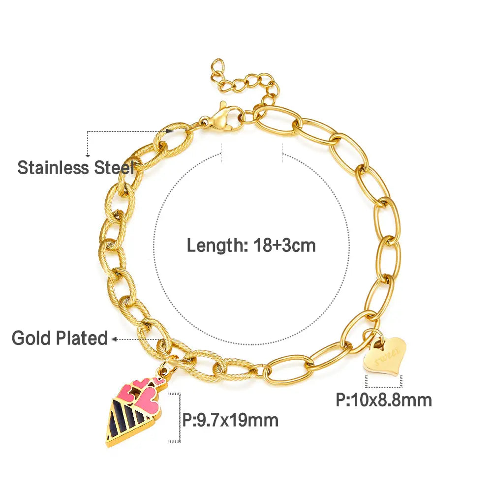 Cone Ice Cream Mixed Color + Heart-shaped Accessories Bracelet asonjewelry