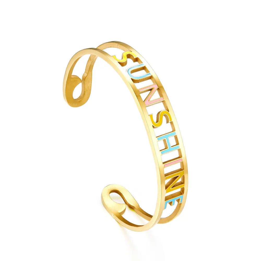 Fashion 2022 Mixed Color Letter SUNSHINE Hollow Hard Bracelet asonjewelry