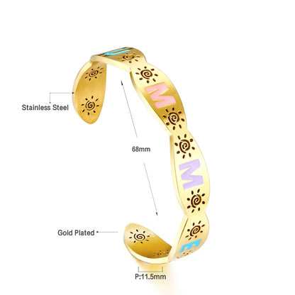 Stainless Steel Mixed Color Letter Hard Bracelet For Women asonjewelry
