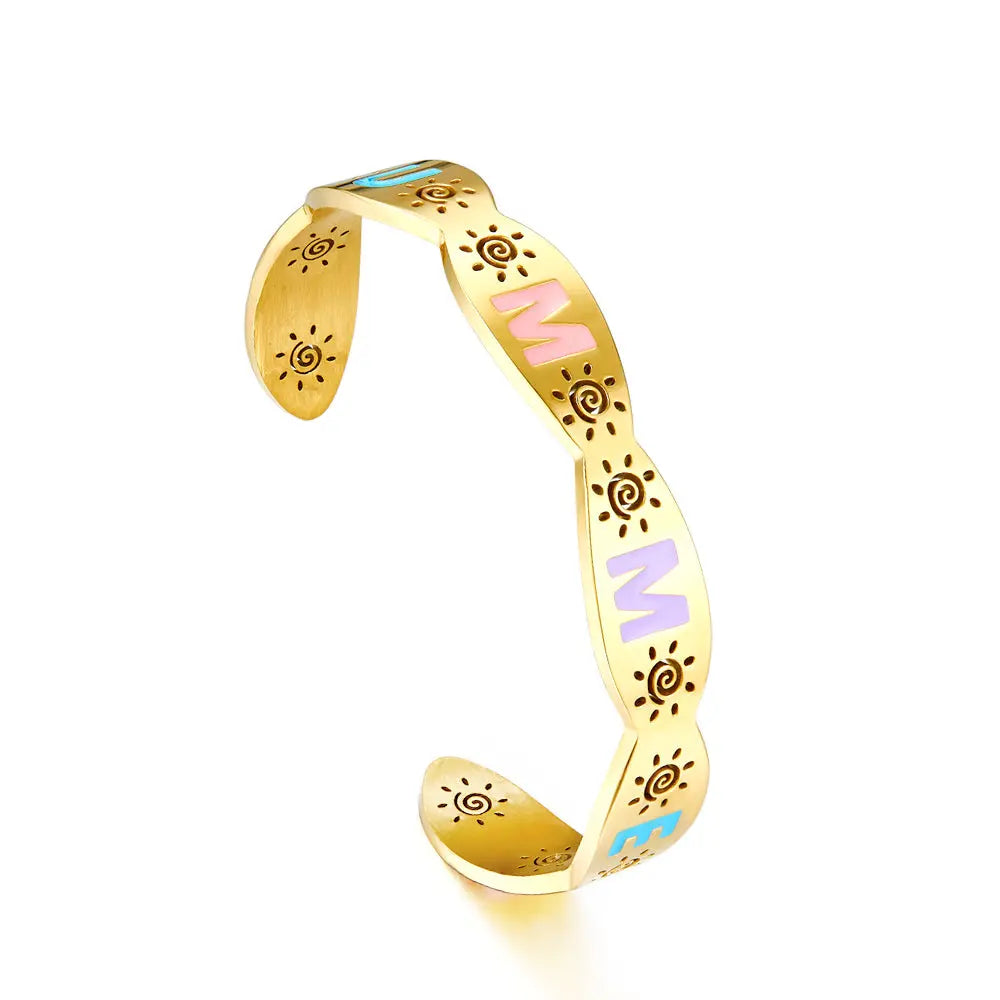 Stainless Steel Mixed Color Letter Hard Bracelet For Women asonjewelry