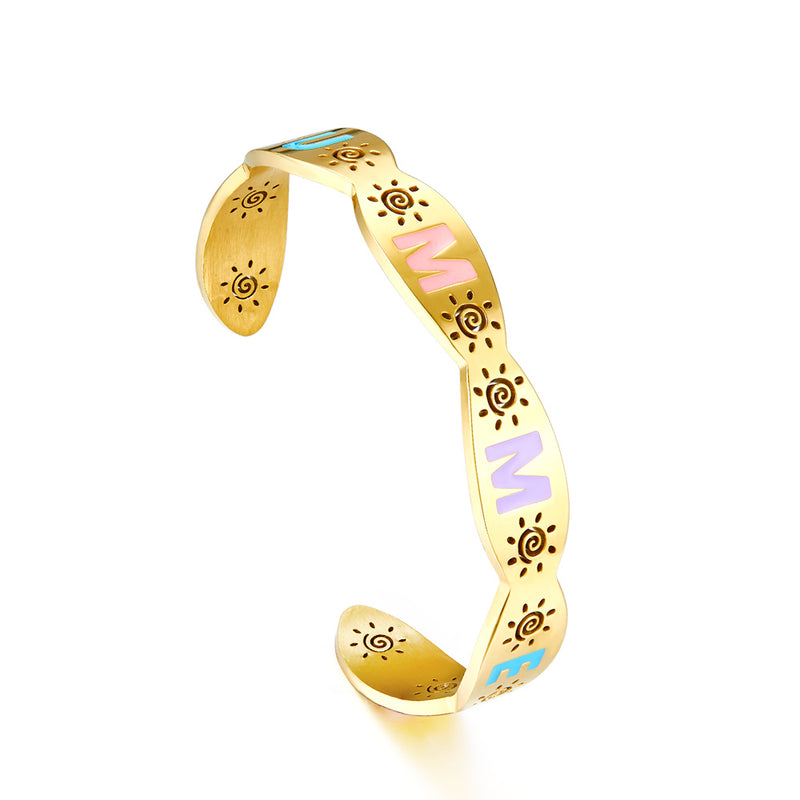 Stainless Steel Mixed Color Letter Hard Bracelet For Women