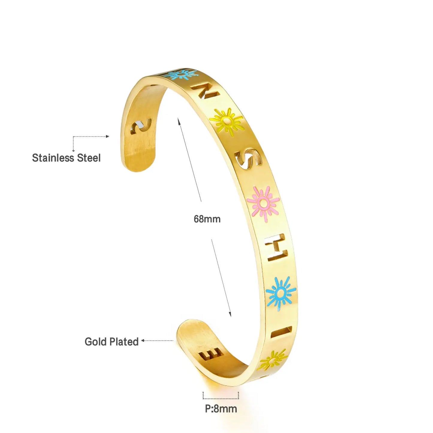 2022 Fashion Stainless Steel Mixed Color Sun Hard Bracelet asonjewelry