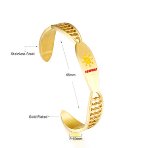 Pulsera dura de acero inoxidable con sol amarillo