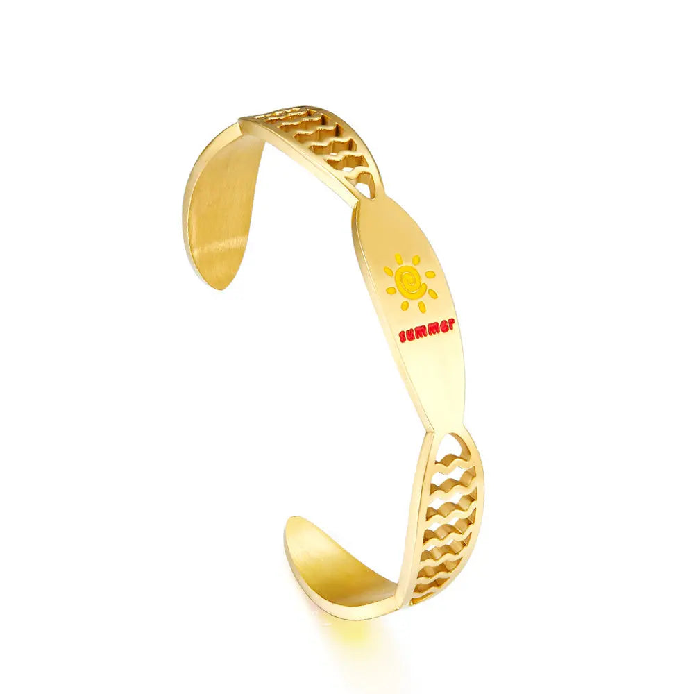 Stainless Steel Yellow Sun Hard Bracelet asonjewelry