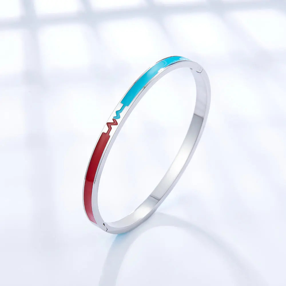 2022 Fashion Stainless Steel Mixed Color Electrocardiogram(ECG) Hard Bracelet asonjewelry