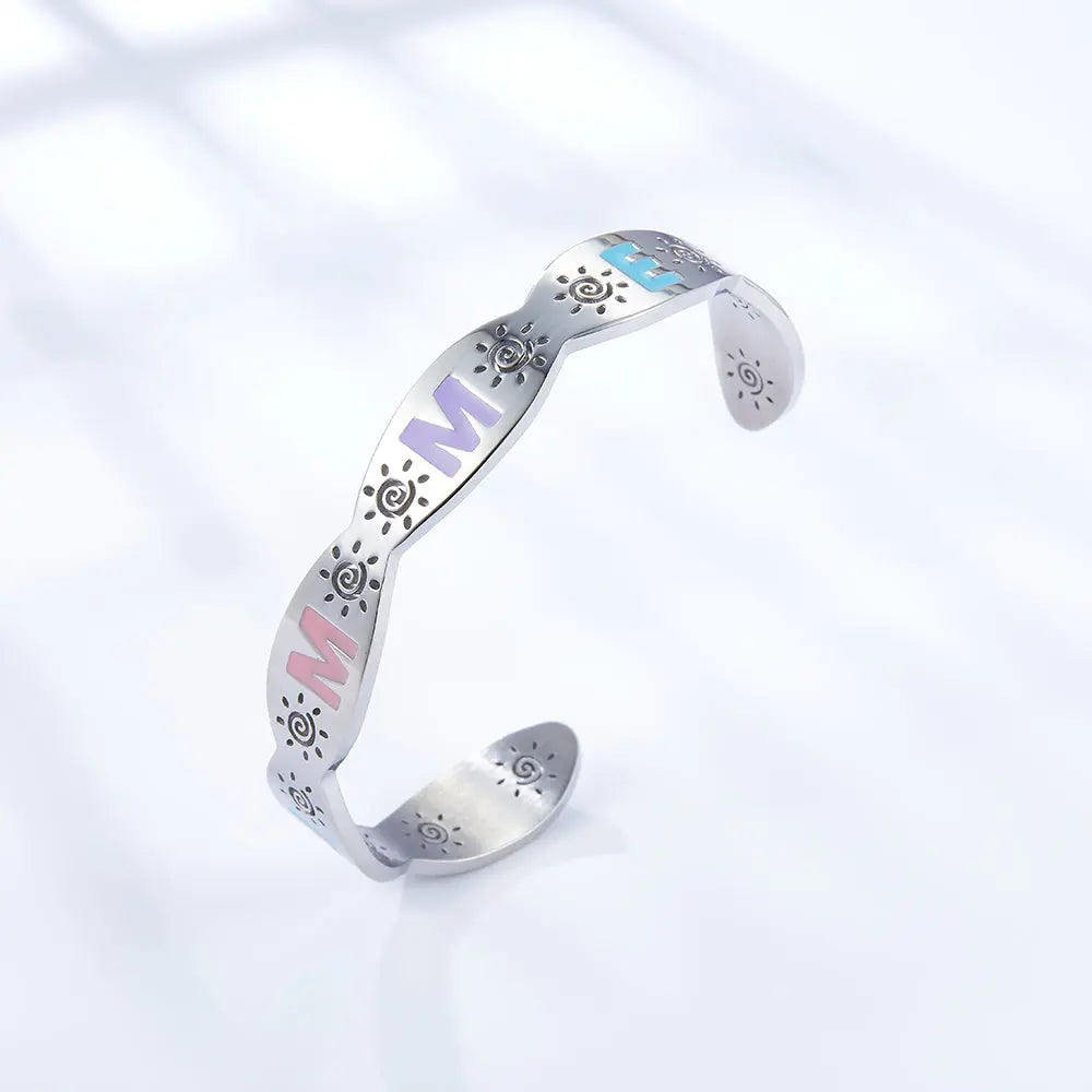 Stainless Steel Mixed Color Letter Hard Bracelet For Women asonjewelry