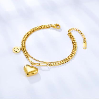 Stainless Steel Heart-shaped and Smiley Face Accessories Double Bracelet asonjewelry