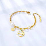 Smiley + Circle Hollow With Smiley Accessories With Special-shaped White Pearl Bracelet