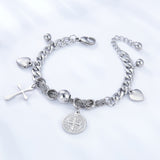 Round Accessories + Cross+2 Heart-shapeds +3 Steel Balls bracelet