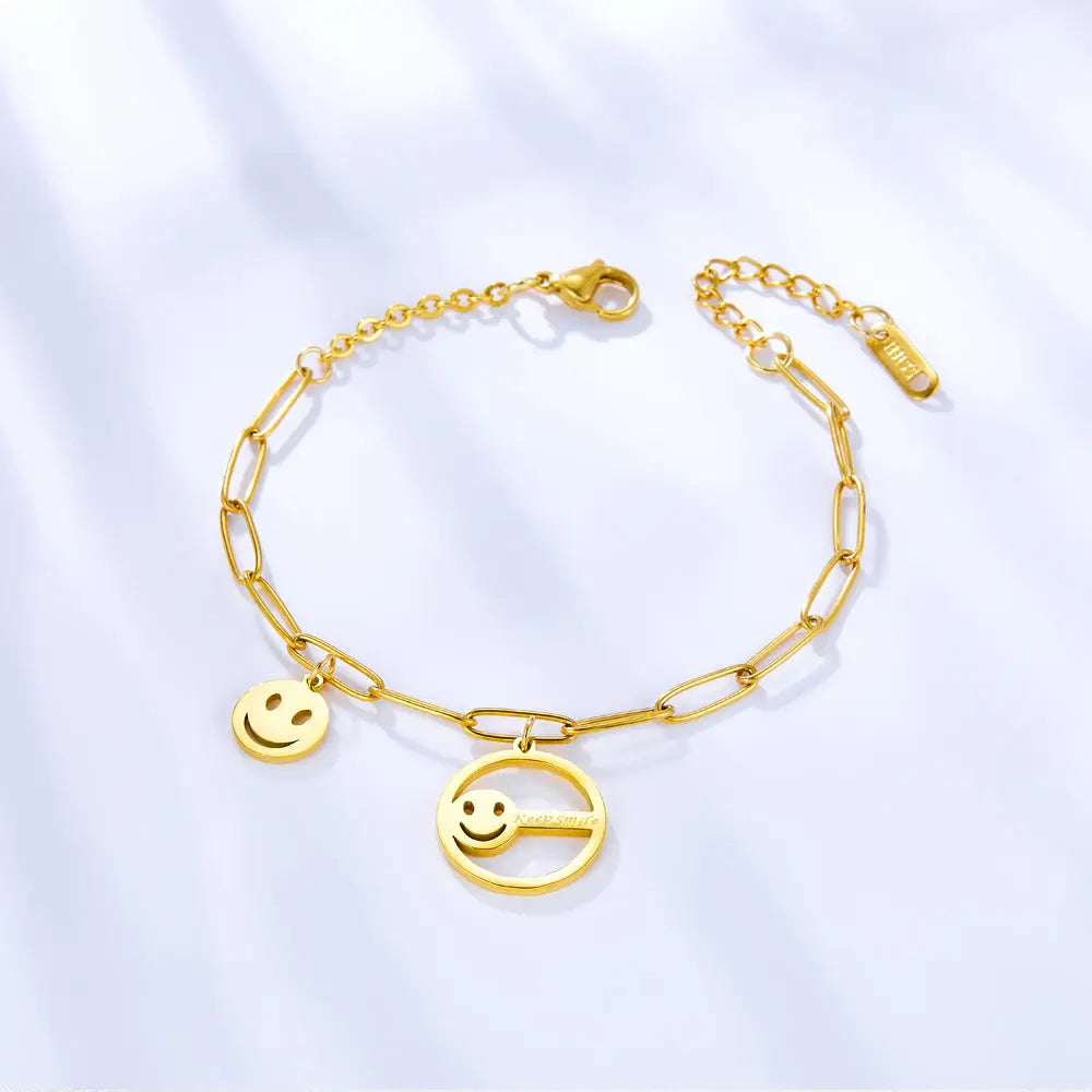 Smiley+Circle Hollow With Smiley Accessory Bracelet asonjewelry