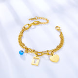 Heart-shaped+Rectangular T-shaped Hollow+1 Blue Eyeball Double Bracelet