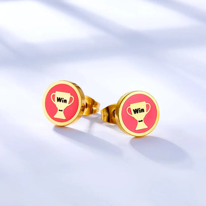Stainless Steel Trophy Rose Red Cut Stud Earrings asonjewelry