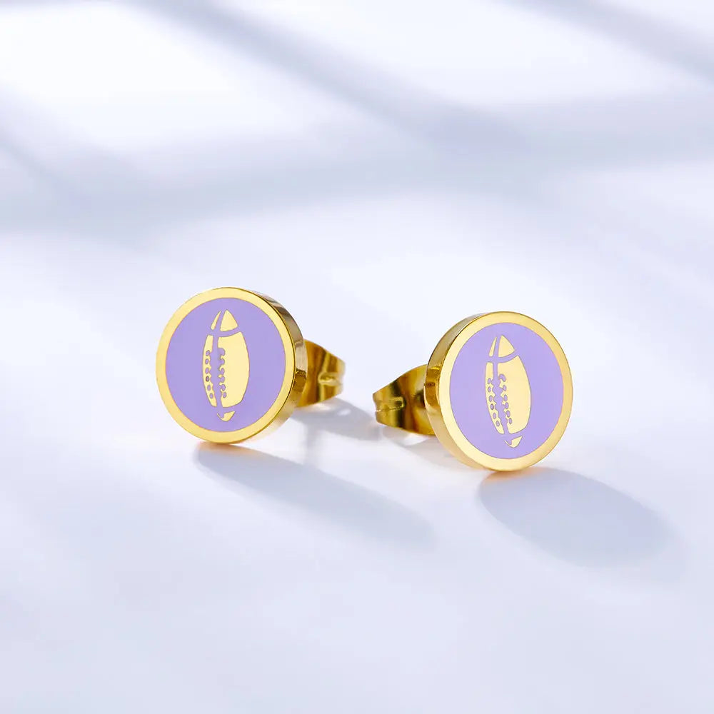 18k Gold Plated Rugby Purple Cut Stud Earrings asonjewelry