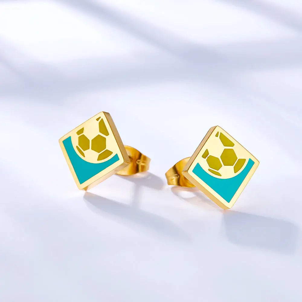 Square Football Mixed Color Cut Stud Earrings asonjewelry