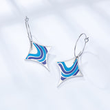 Pendientes Círculo con Estrella Larga Agua de Mar Colores Mixtos