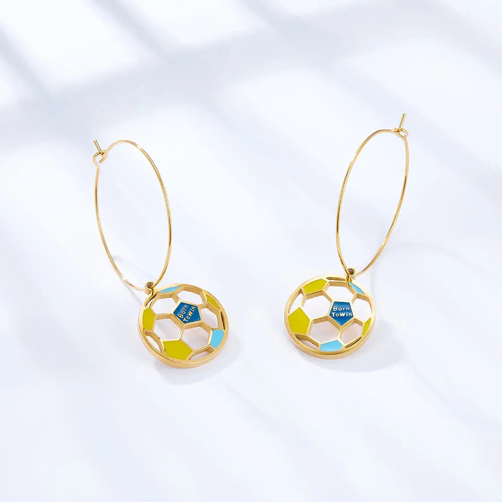 Circle with Football Hollow Mixed Color Earrings asonjewelry