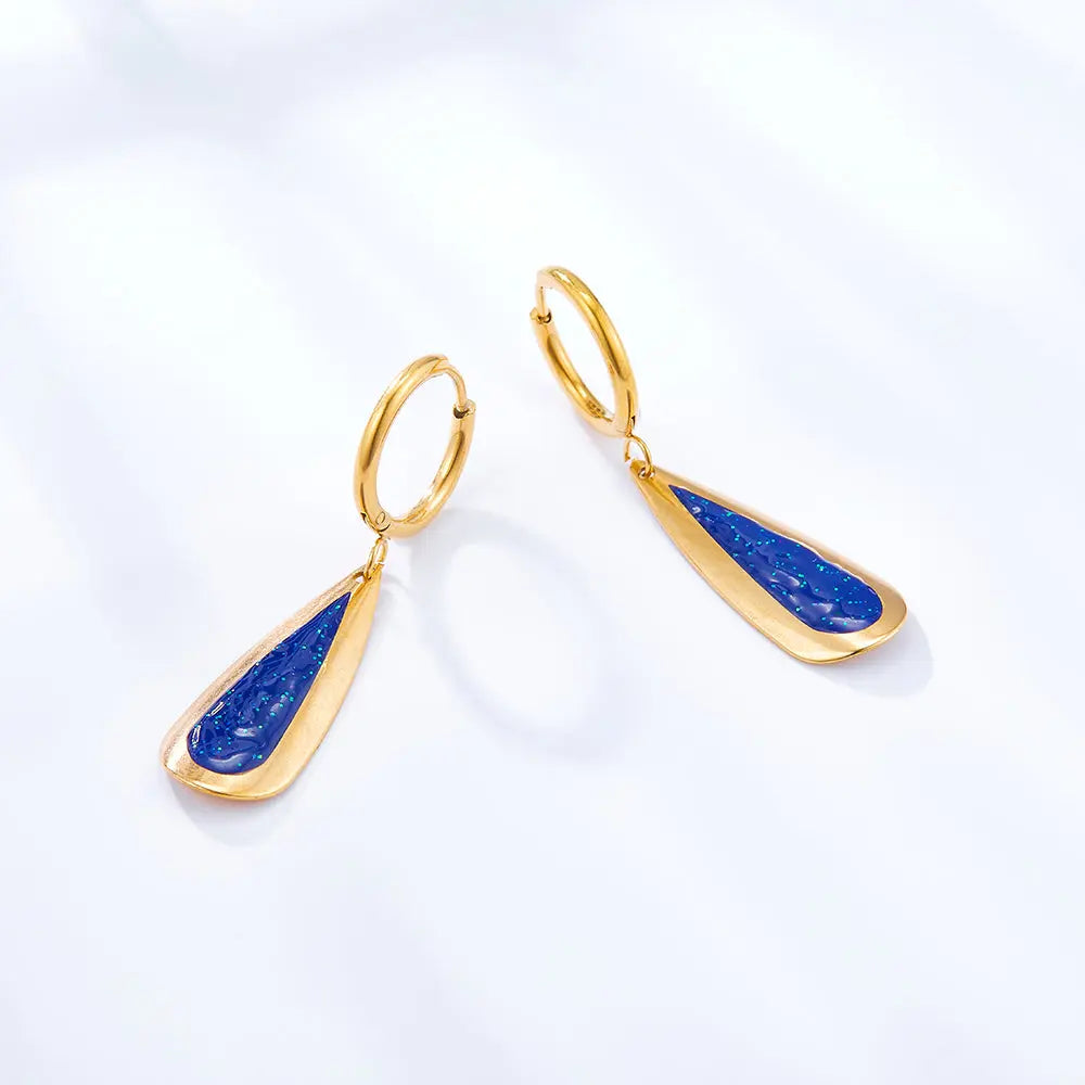 Circle with Water Drops Flash Sand Dark Blue Earrings asonjewelry